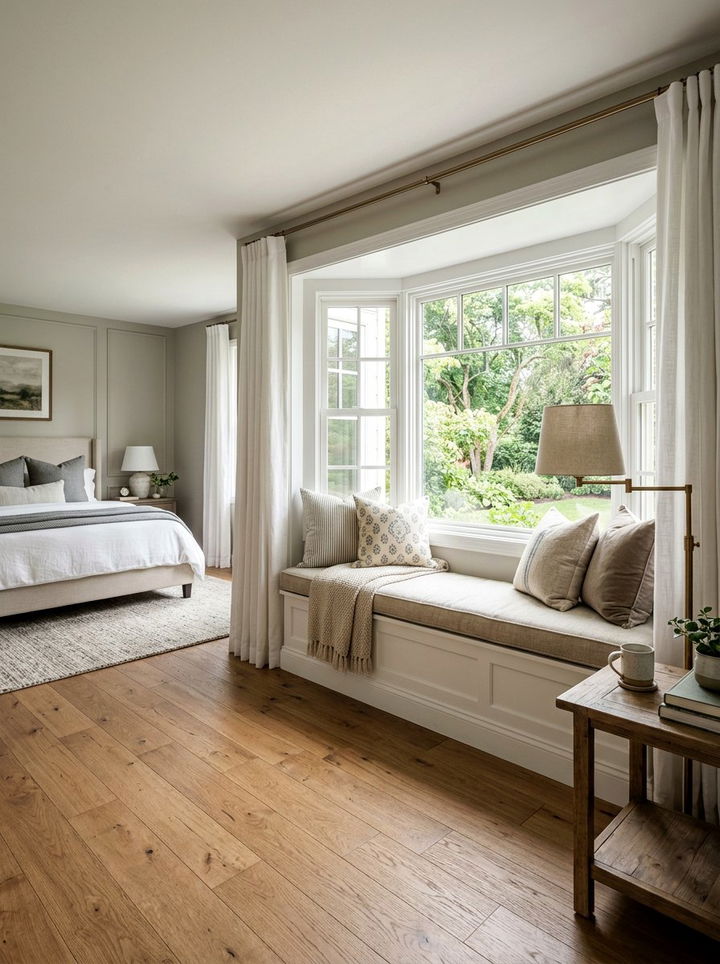 Transitional Bedroom With Window Nook - 30 spacious bedroom ideas