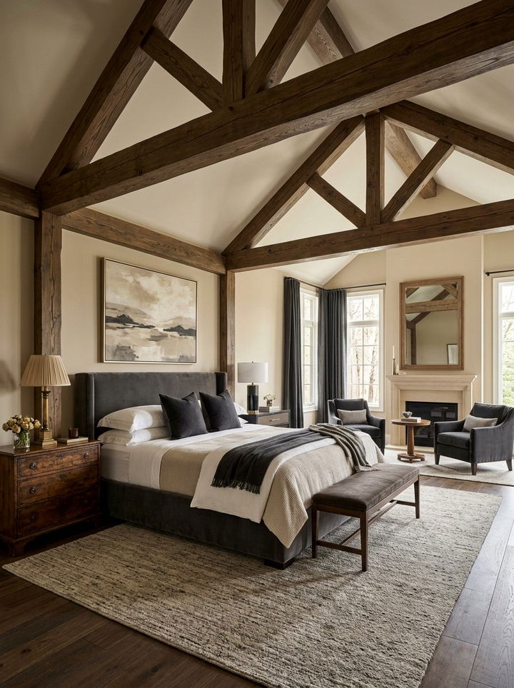 Transitional Bedroom Wood Beams - 30 exposed beam bedroom ideas