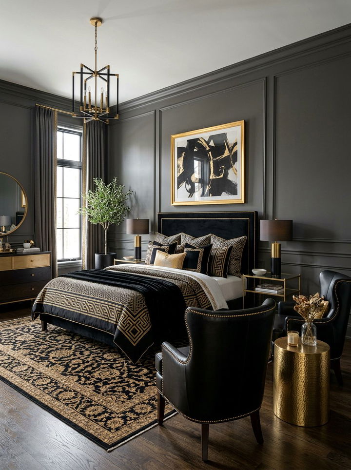 Transitional Black Gold Bedroom - 30 black and gold bedroom ideas