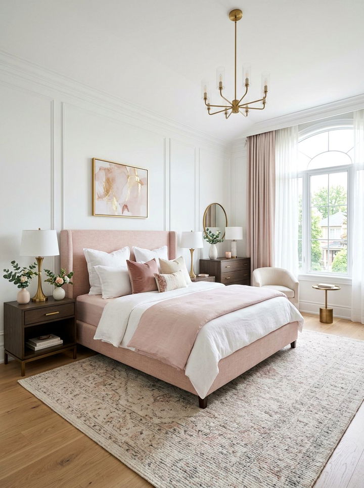 Transitional Blush Pink Bedroom - 30 blush and white bedroom ideas