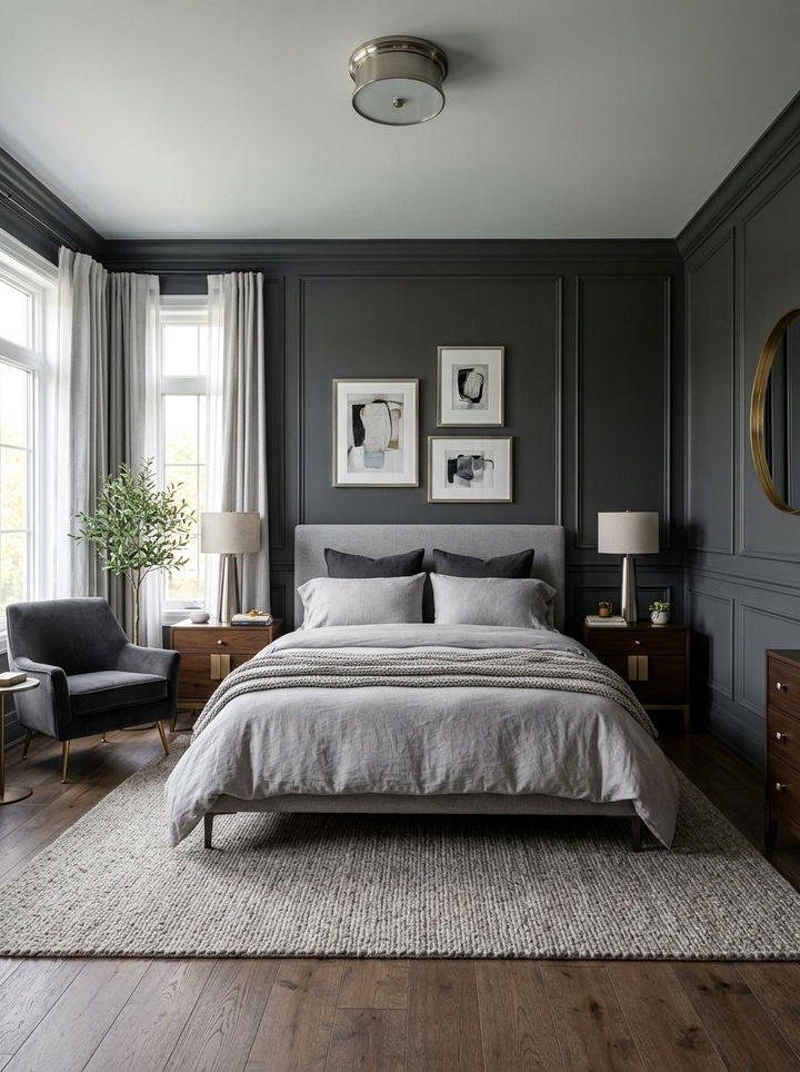 Transitional Charcoal Wall Trim - 30 bedroom wainscoting ideas