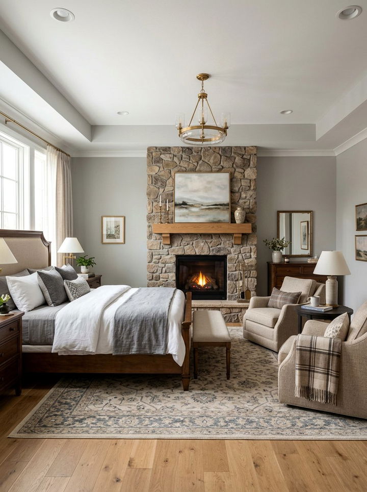 Transitional Master Bedroom With Fireplace - 30 spacious bedroom ideas