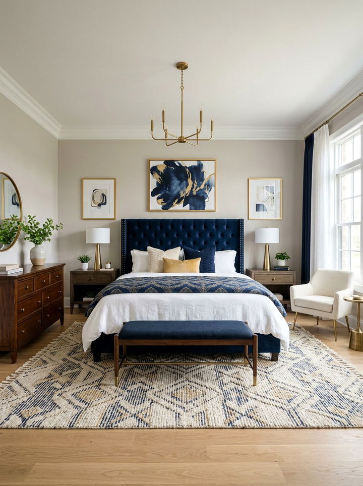Transitional Navy And Gold Bedroom Design - 30 navy and gold bedroom ideas