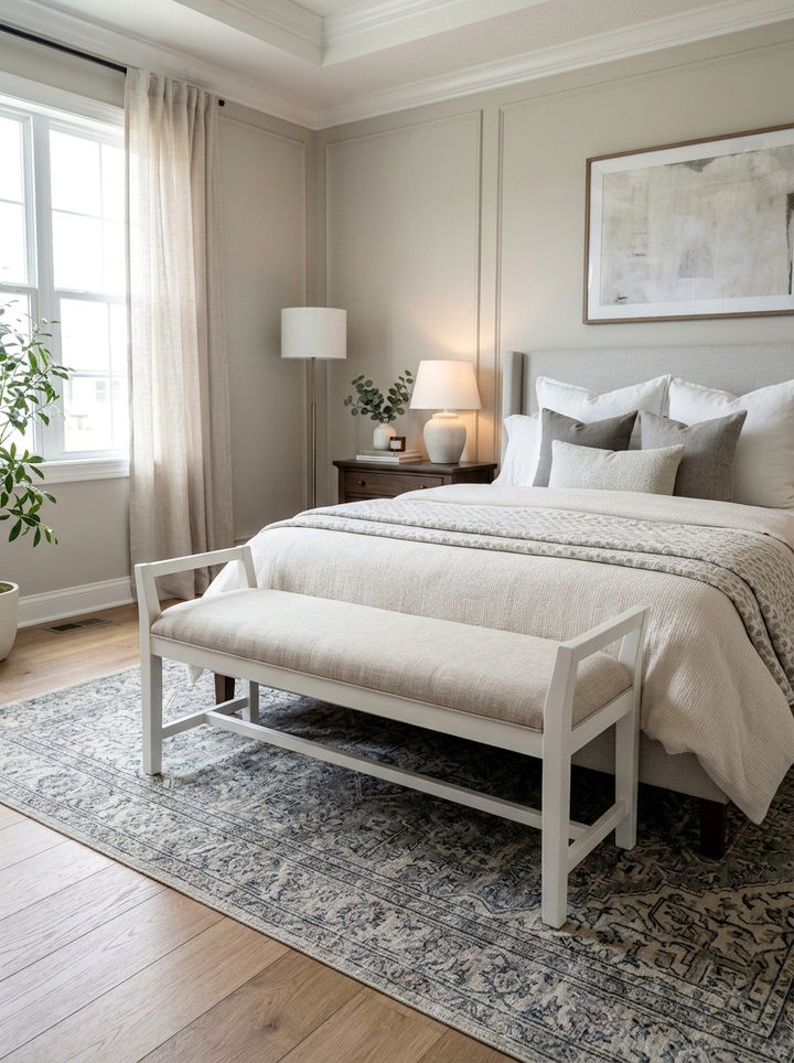 Transitional White Bench - 30 bedroom white furniture ideas