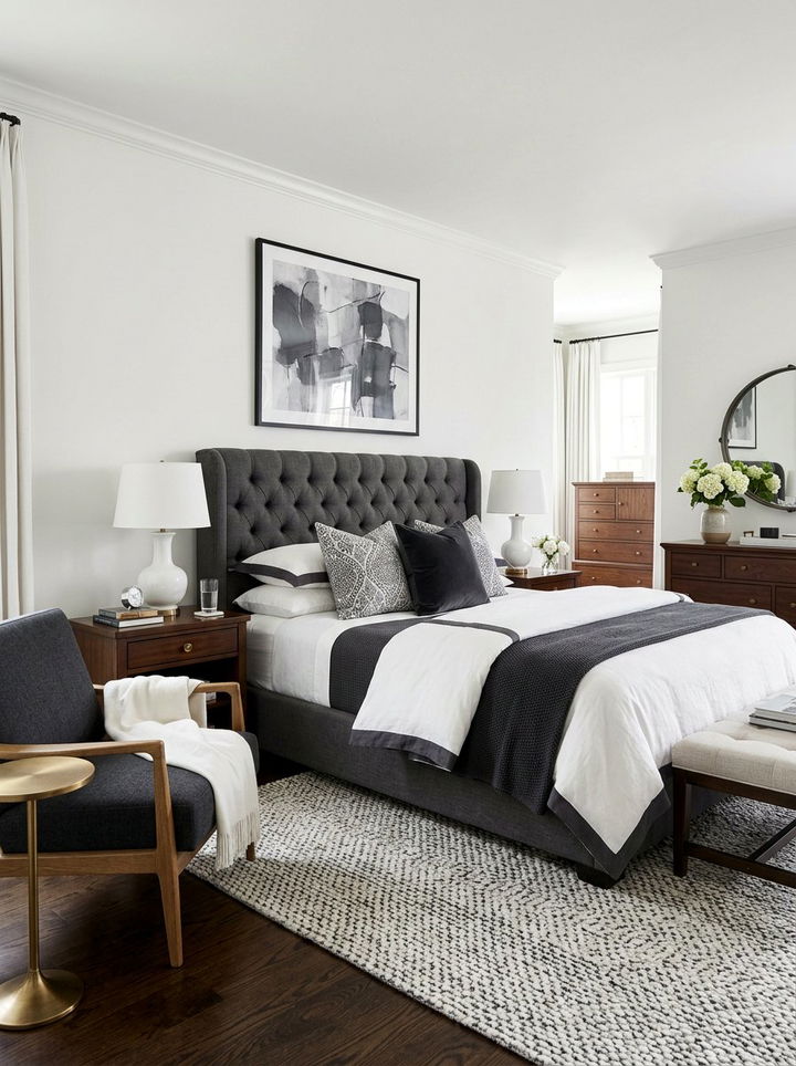 Transitional charcoal and white bedroom - 30 charcoal and white bedroom ideas