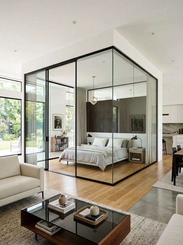 Transparent Bedroom Walls - 30 open concept bedroom ideas