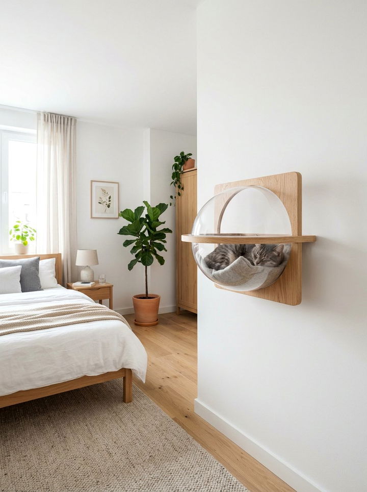 Transparent Cat Bowl Bed - 30 cat bedroom ideas