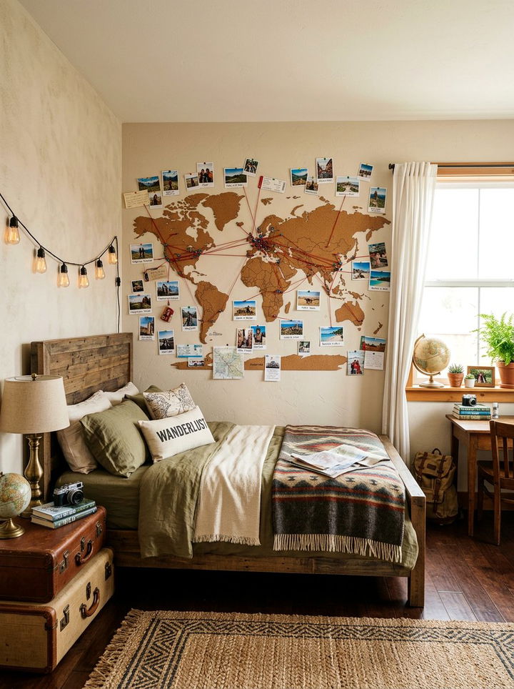 Travel map memory wall - 30 bedroom memory wall ideas