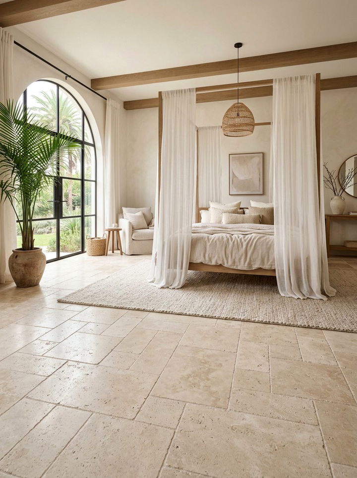 Travertine Floor Tile - 30 bedroom tile ideas