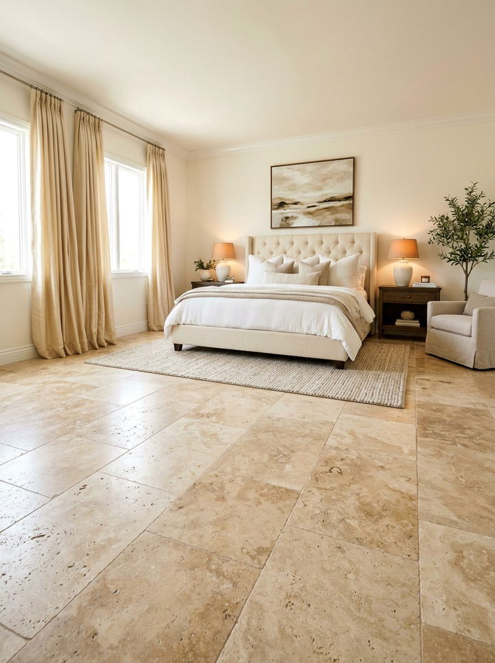 Travertine Natural Stone Floor - 30 bedroom flooring ideas