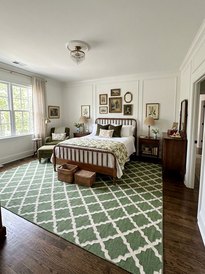 Trellis pattern rug - 30 grandmillennial bedroom ideas