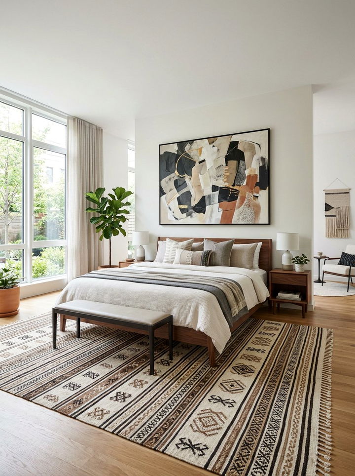 Tribal Print Rug Abstract Art - 30 bedroom pattern mixing ideas