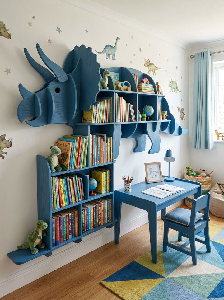 Triceratops Bookshelf - 30 dinosaur bedroom ideas