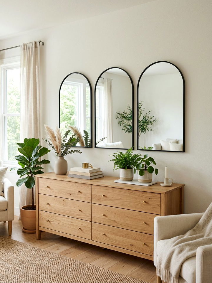 Triptych Mirror Arrangement - 30 bedroom decorative mirrors