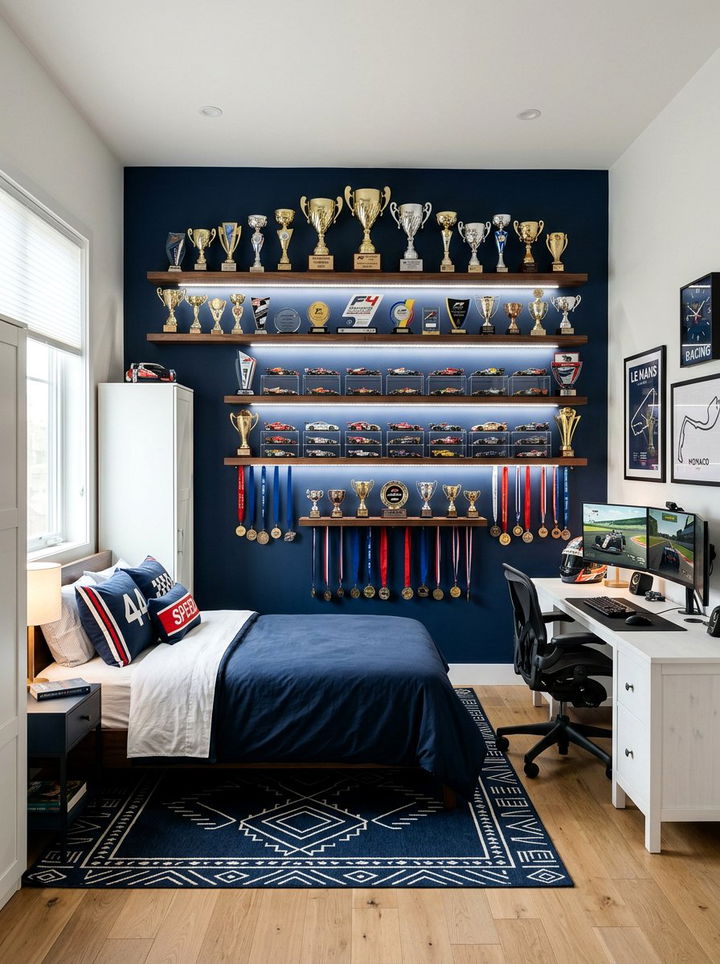 Trophy Display Shelf - 30 race car bedroom ideas