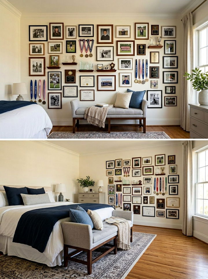 Trophy wall gallery - 30 bedroom trophy display ideas