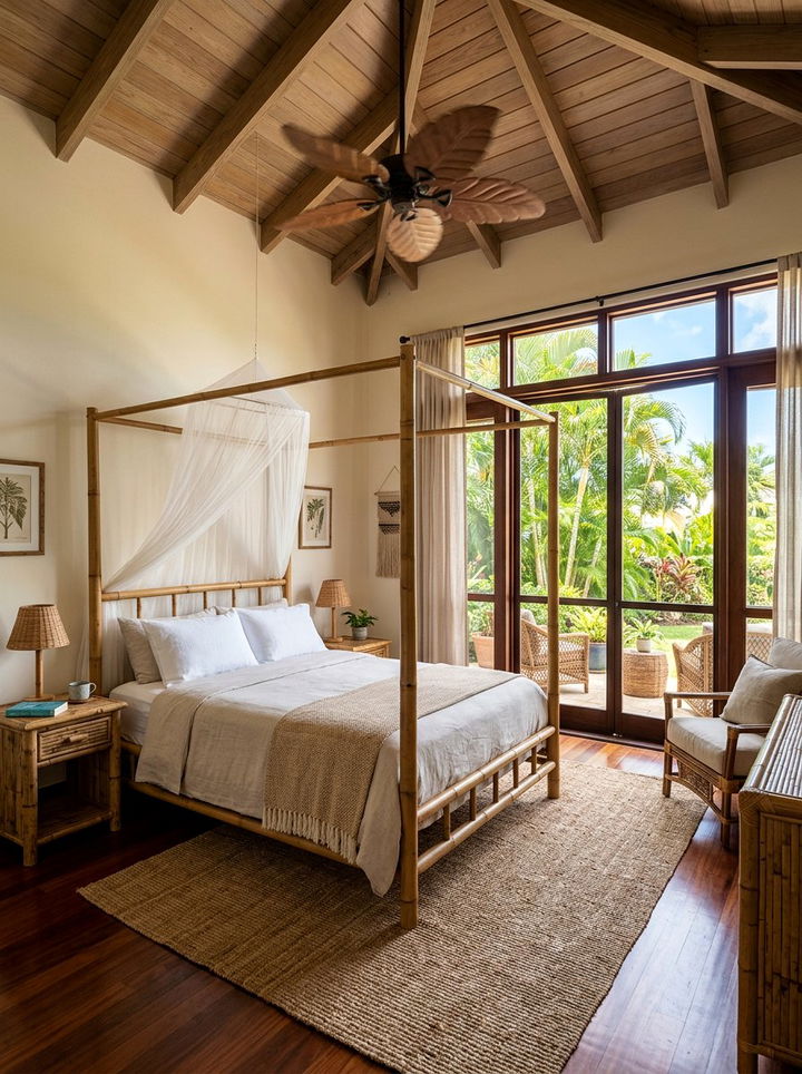 Tropical Bedroom Screened Patio Door - 30 bedroom with patio doors