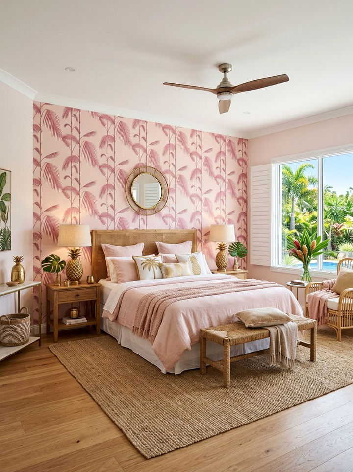 Tropical Blush Gold Bedroom - 30 blush and gold bedroom ideas