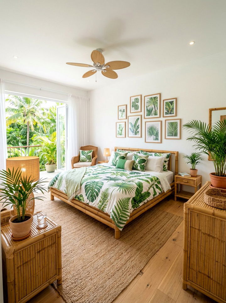 Tropical Botanical Prints - 30 bedroom bed styling ideas