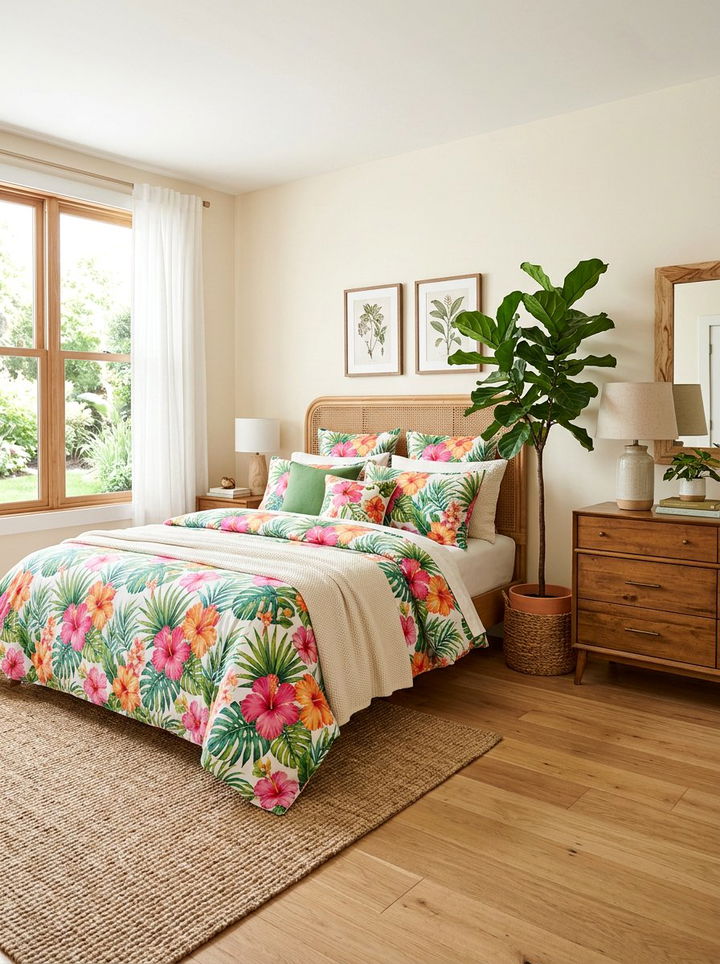 Tropical Floral Bedding - 30 tropical bedroom ideas