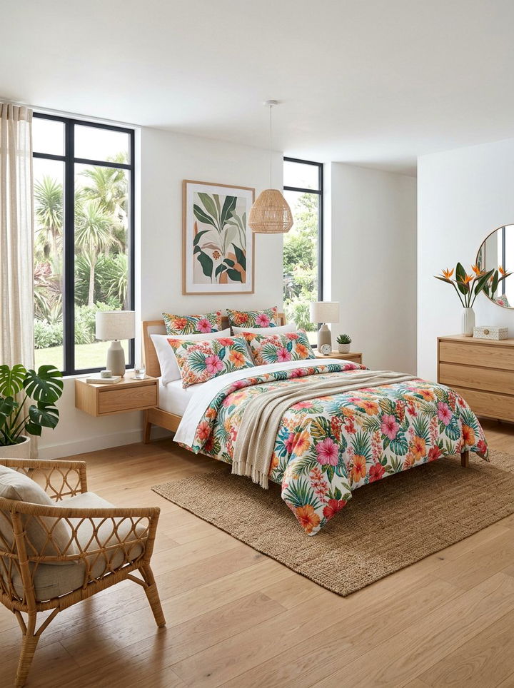Tropical Floral Bedroom Bedding - 30 Hawaiian bedroom ideas
