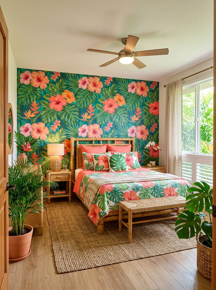 Tropical Hibiscus Bedroom - 30 floral themed bedroom ideas