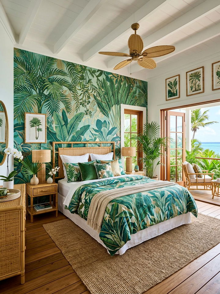 Tropical Leaf Bedroom - 30 garden themed bedroom ideas