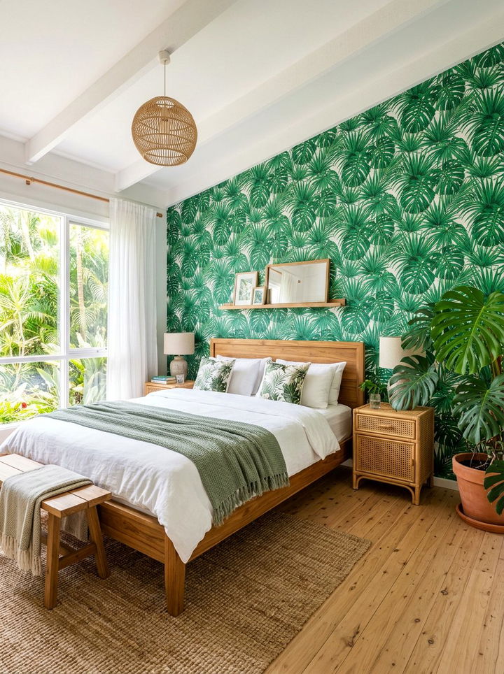 Tropical Leaf Bedroom - 30 bedroom bold wallpapers