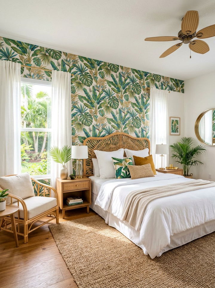 Tropical Leaf Print - 30 bedroom accent wall ideas