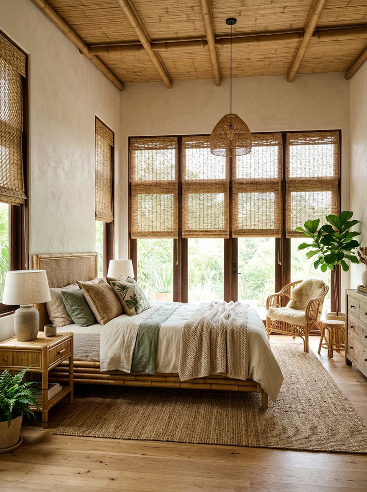 Tropical Natural Woven Blinds - 30 Hawaiian bedroom ideas