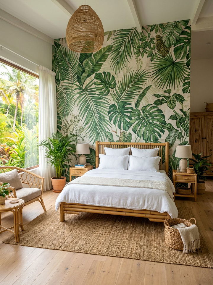 Tropical Palm Leaf Wallpaper - 30 bedroom peel and stick wallpapers
