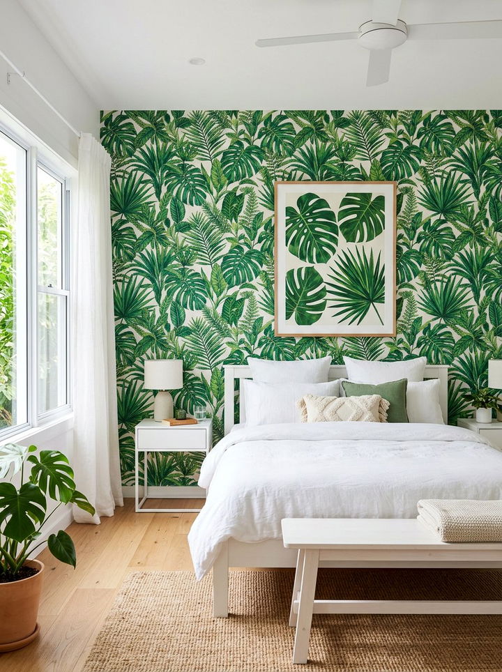 Tropical Palm Leaf Wallpaper - 30 Hawaiian bedroom ideas