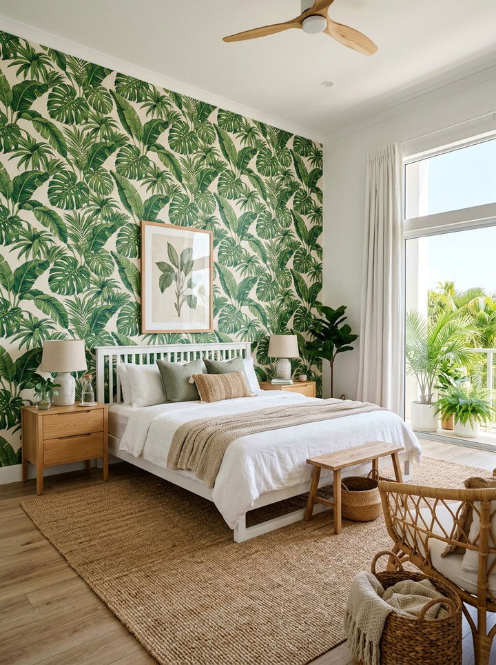 Tropical Palm Leaf Wallpaper - 30 bedroom botanical wallpapers