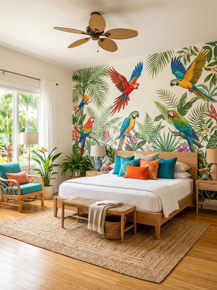 Tropical Parrot Wall Decor - 30 bird bedroom ideas
