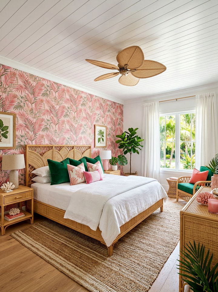 Tropical Pink Palm Bedroom - 30 pastel pink bedroom ideas