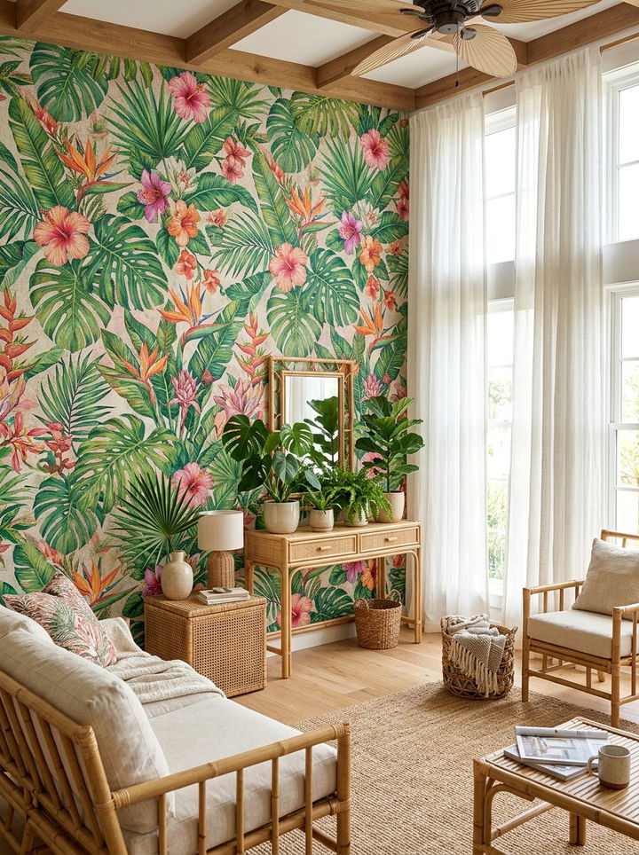 Tropical Wallpaper Accent Wall - 30 bedroom accent walls