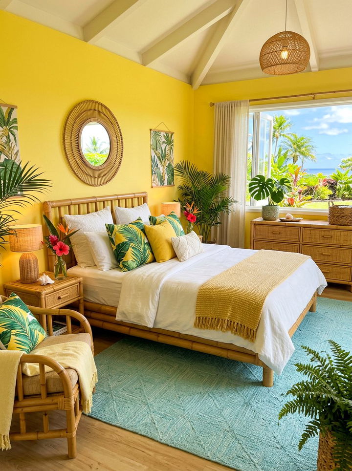 Tropical Yellow Bedroom - 30 yellow bedroom decor ideas