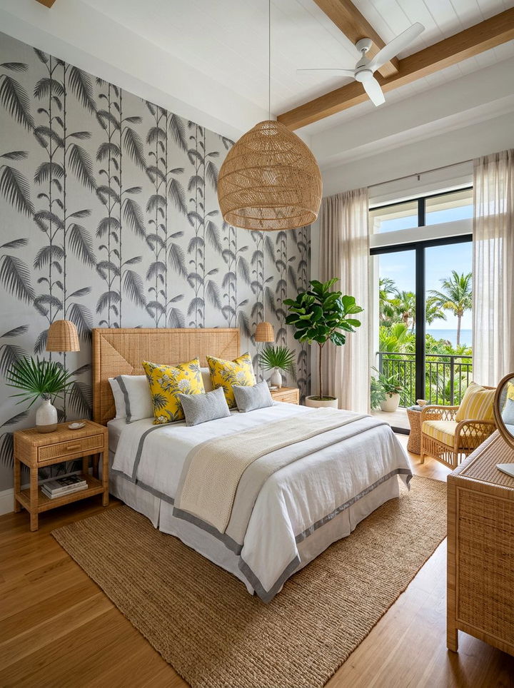 Tropical gray yellow palm bedroom - 30 gray yellow bedroom ideas