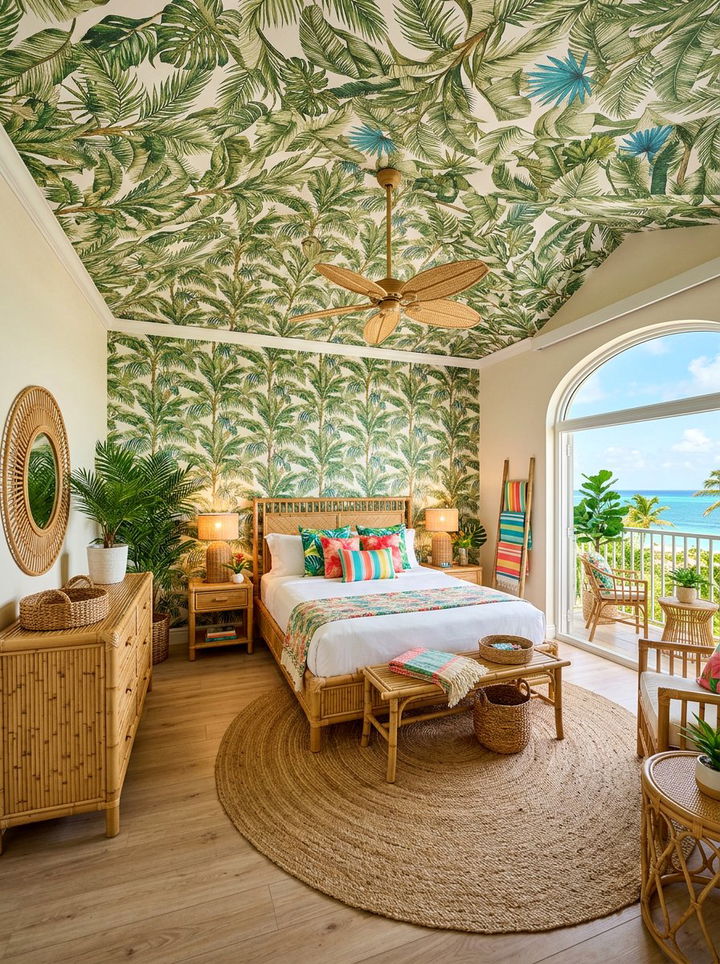 Tropical palm ceiling wallpaper - 30 bedroom ceiling wallpapers