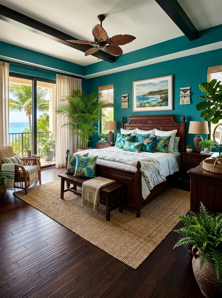 Tropical teal coastal bedroom - 30 coastal teal bedroom ideas