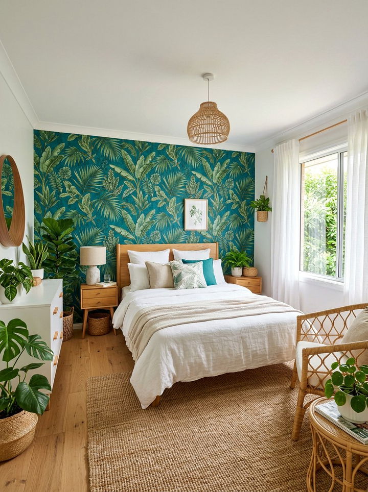 Tropical teal wallpaper - 30 modern teal bedroom ideas