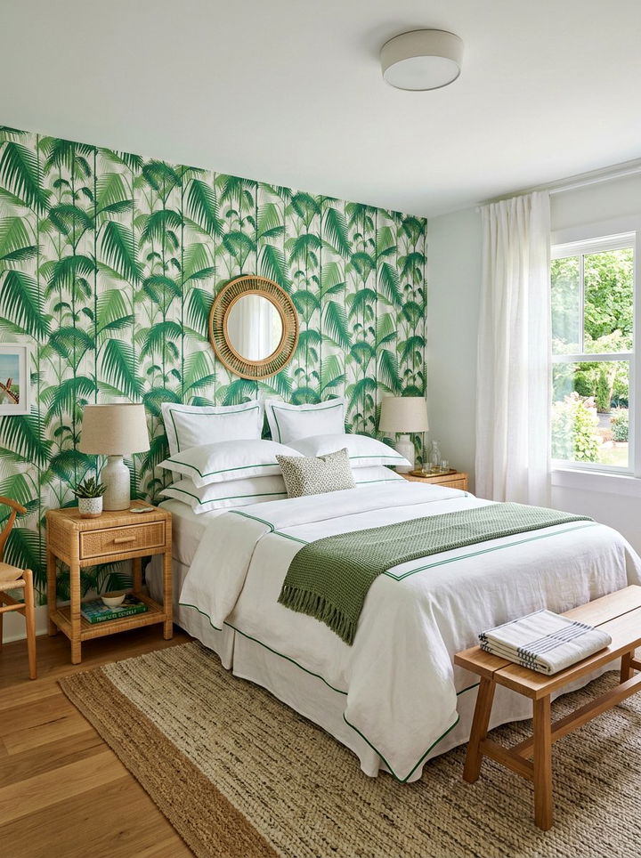 Tropical wallpaper guest bedroom - 30 green and white bedroom ideas