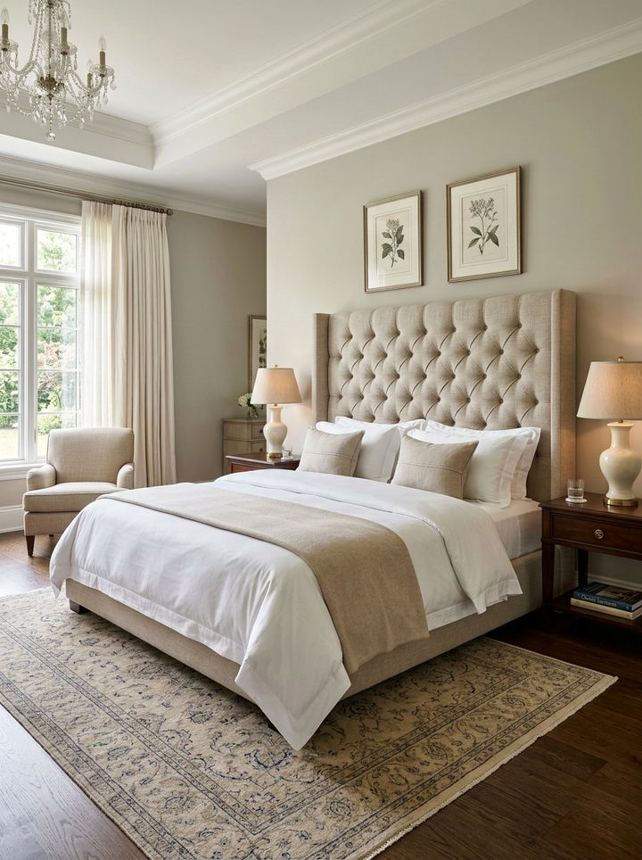 Tufted Button Linen Headboard - 30 bedroom linen headboards