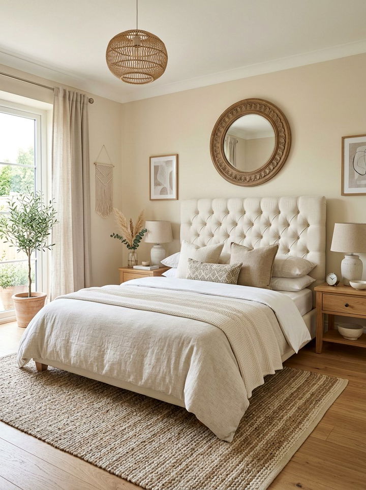 Tufted Headboard Cream Bedroom - 30 bohemian cream bedroom ideas