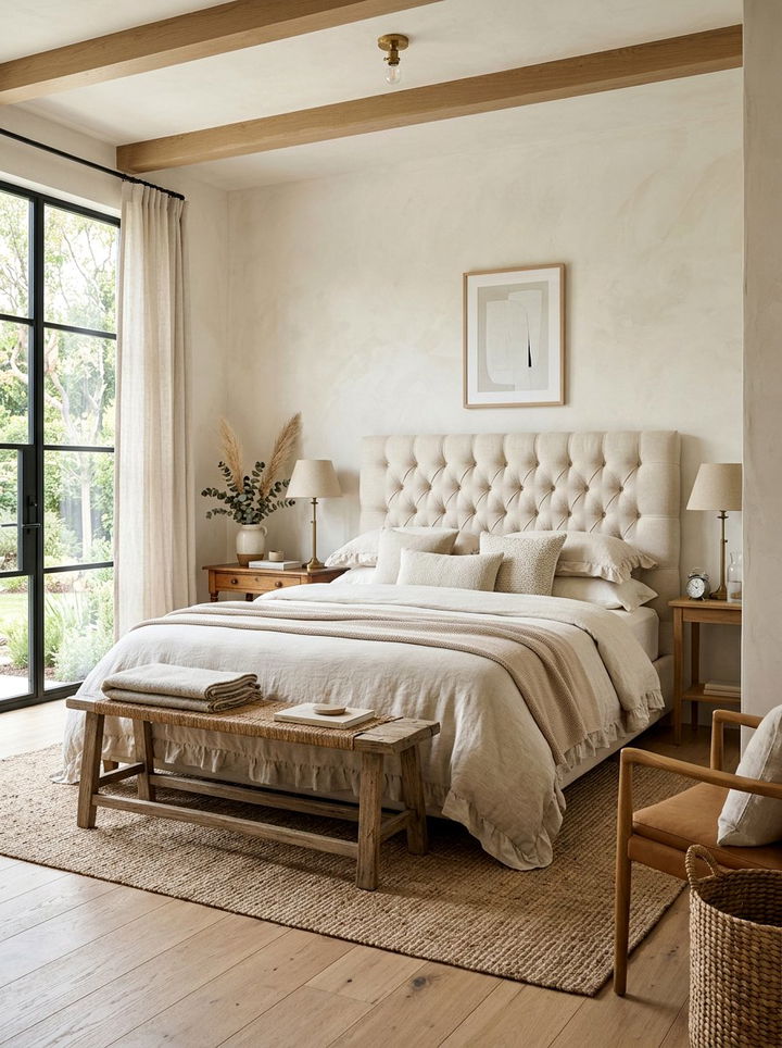 Tufted Headboard Neutral Tones - 30 Mediterranean bedroom ideas