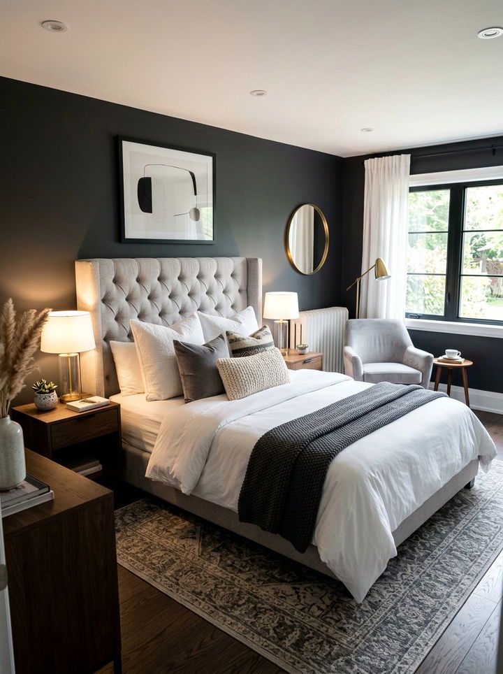 Tufted upholstered headboard - 30 cozy texture bedroom ideas