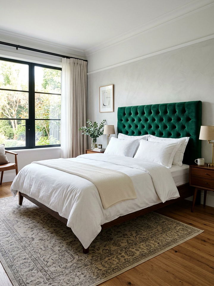 Tufted velvet headboard - 30 grandmillennial bedroom ideas