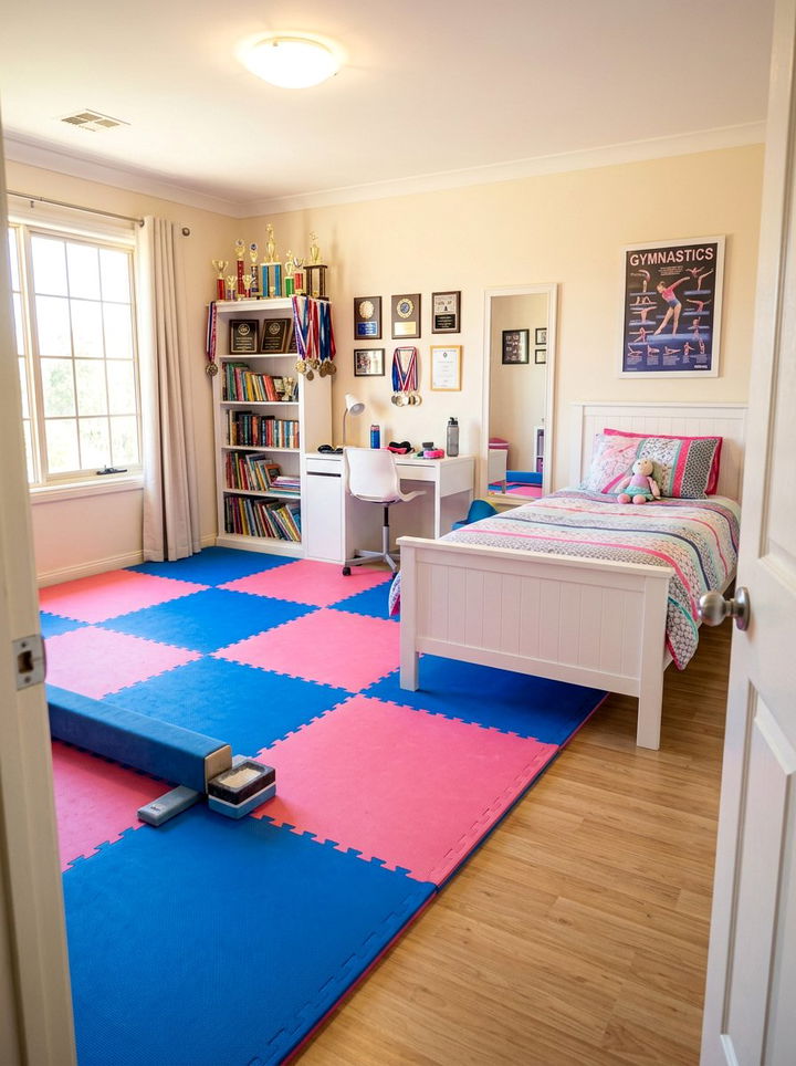 Tumbling mat flooring - 30 gymnastics bedroom ideas
