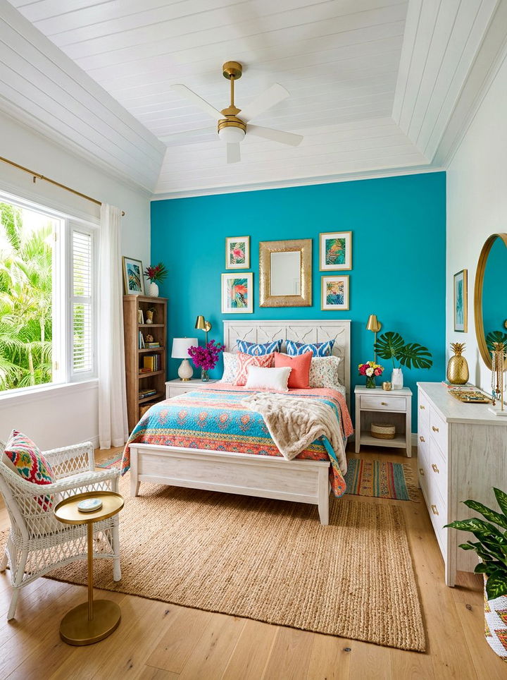 Turquoise Accent Wall - 30 Caribbean bedroom ideas
