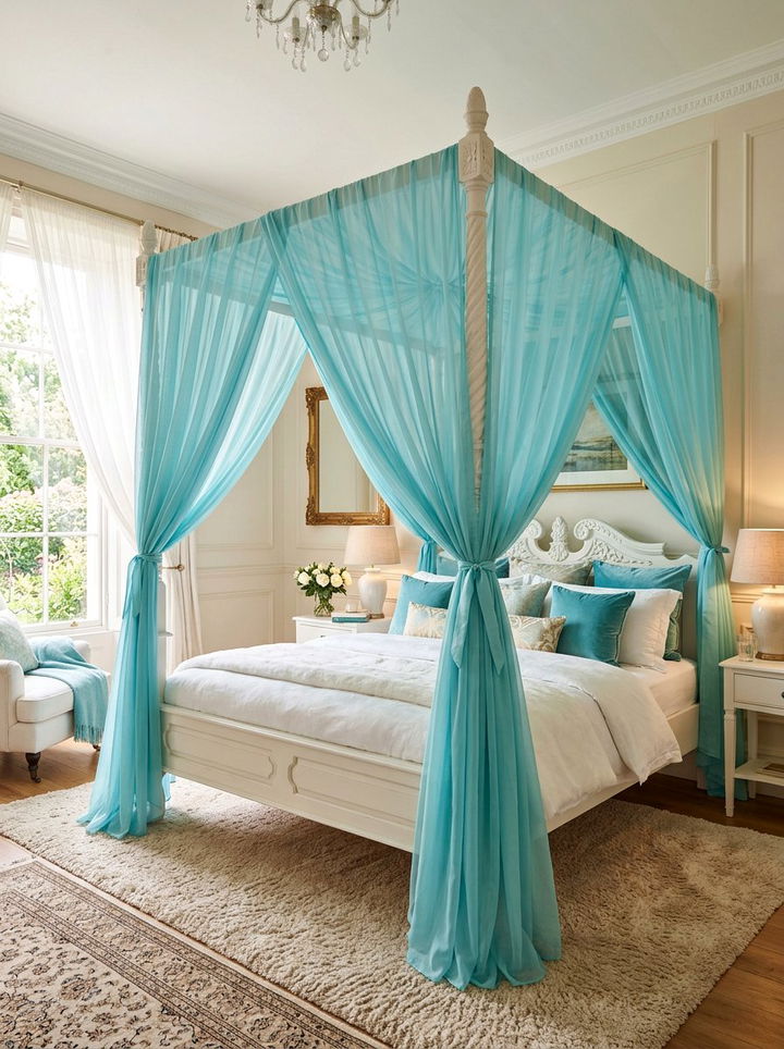 Turquoise Bed Canopy - 30 turquoise bedroom ideas